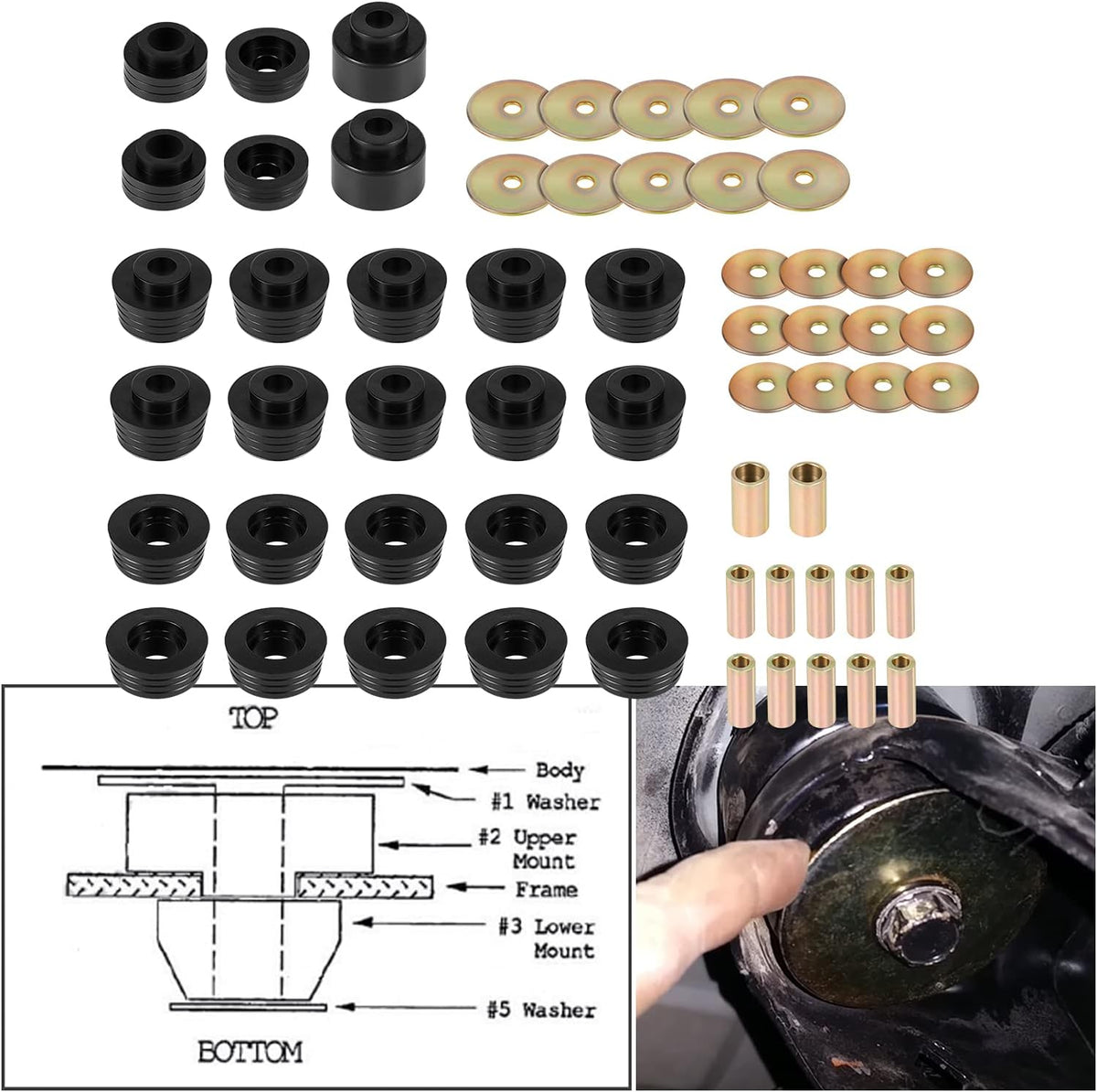 Black 62 Pcs Body Mount Bushing Kit V32261