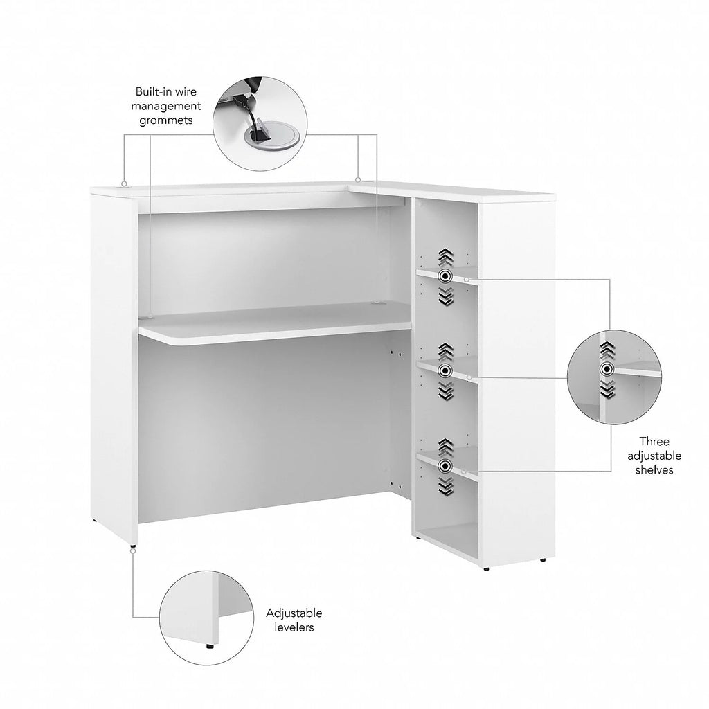 White Engineered Wood Desk with Shelves Q3744