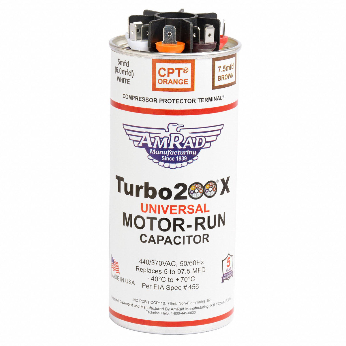 200X Motor Run Capacitor, 5-97.5 Mfd, 370/440V C82097