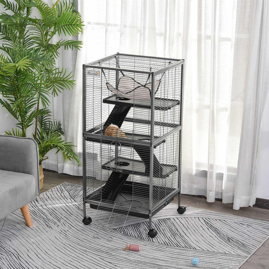 Small Animal Cage with Wheels, Hammock, 4 Platforms and Removable Tray S5917