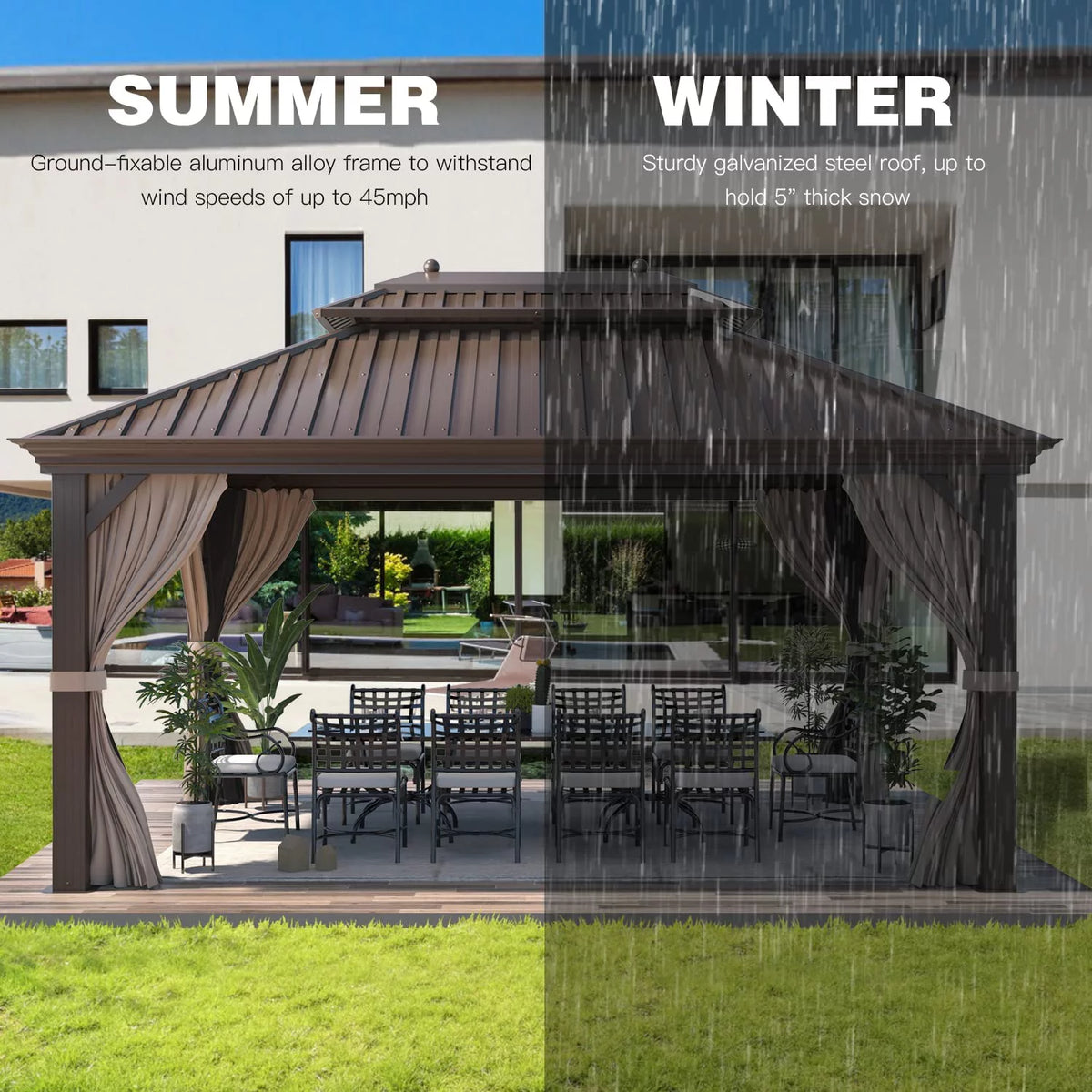 12 ft x 16 ft Brown Steel Hardtop Gazebo X8406
