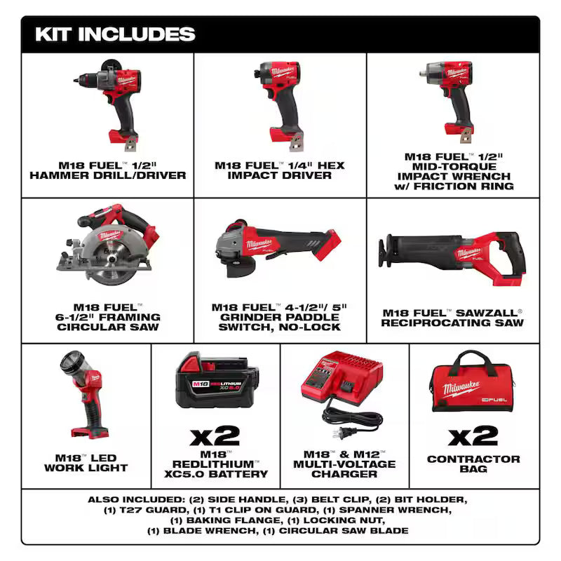 18V Lithium-Ion Brushless Cordless Combo Kit with 5.0 Ah Batteries 7-Tool & Cordless Blower W893