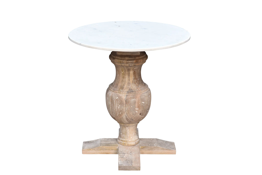 Handmade Marble and Solid Wood Pedestal End Table E381