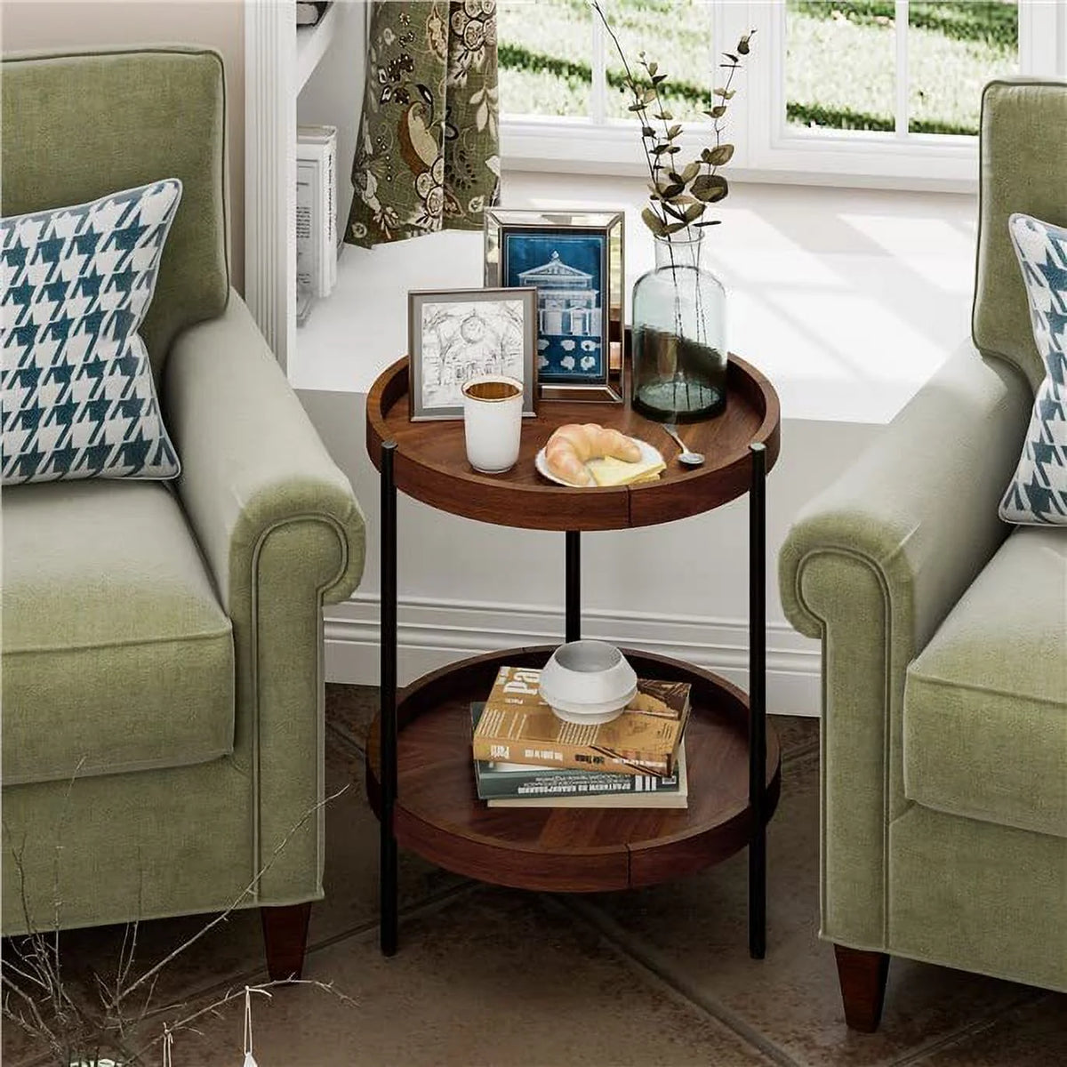 Round 2-Tier Side Table with Bottom Shelf V649916