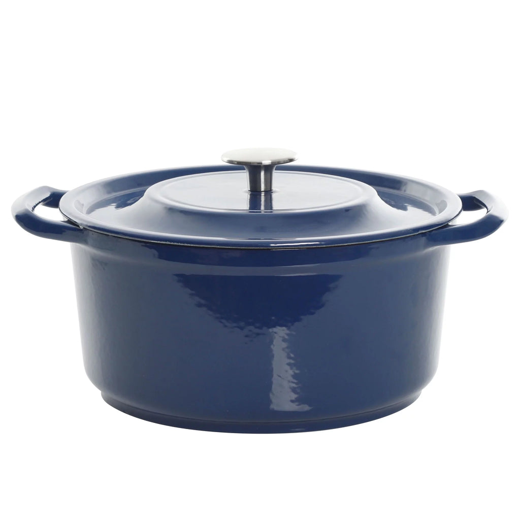 5 Quart Enameled Cast Iron Casserole with Lid and Glass Steamer in Blue L2316