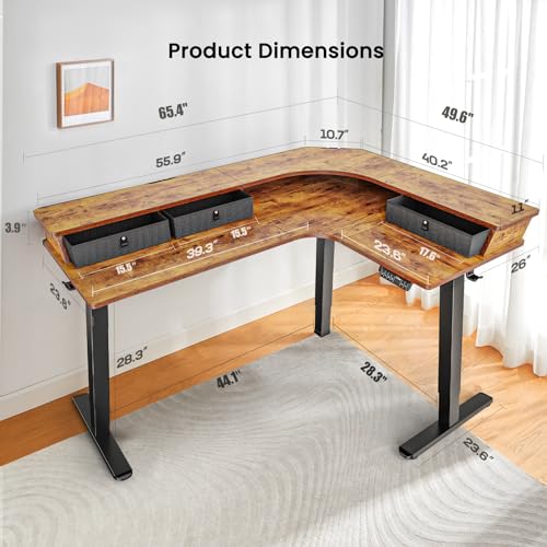 Electric L Shaped Standing Desk, 65'' Height Adjustable Corner Desk with Storage Drawers, Black X31768