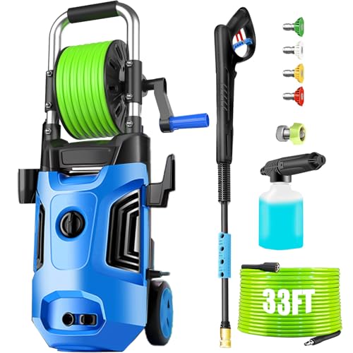 4800 PSI 4.0 GPM Electric Pressure Washer with 33ft Hose, 4 Nozzle and Foam Cannon, Blue G4976