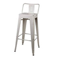 30 inch Low Back Metal Stool Chair Antique White L1544
