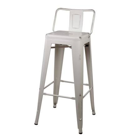 30 inch Low Back Metal Stool Chair Antique White L1544