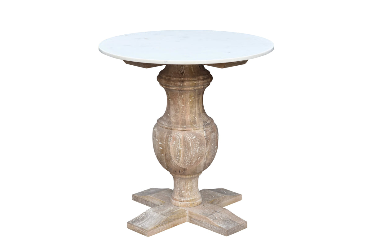 Handmade Marble and Solid Wood Pedestal End Table E381