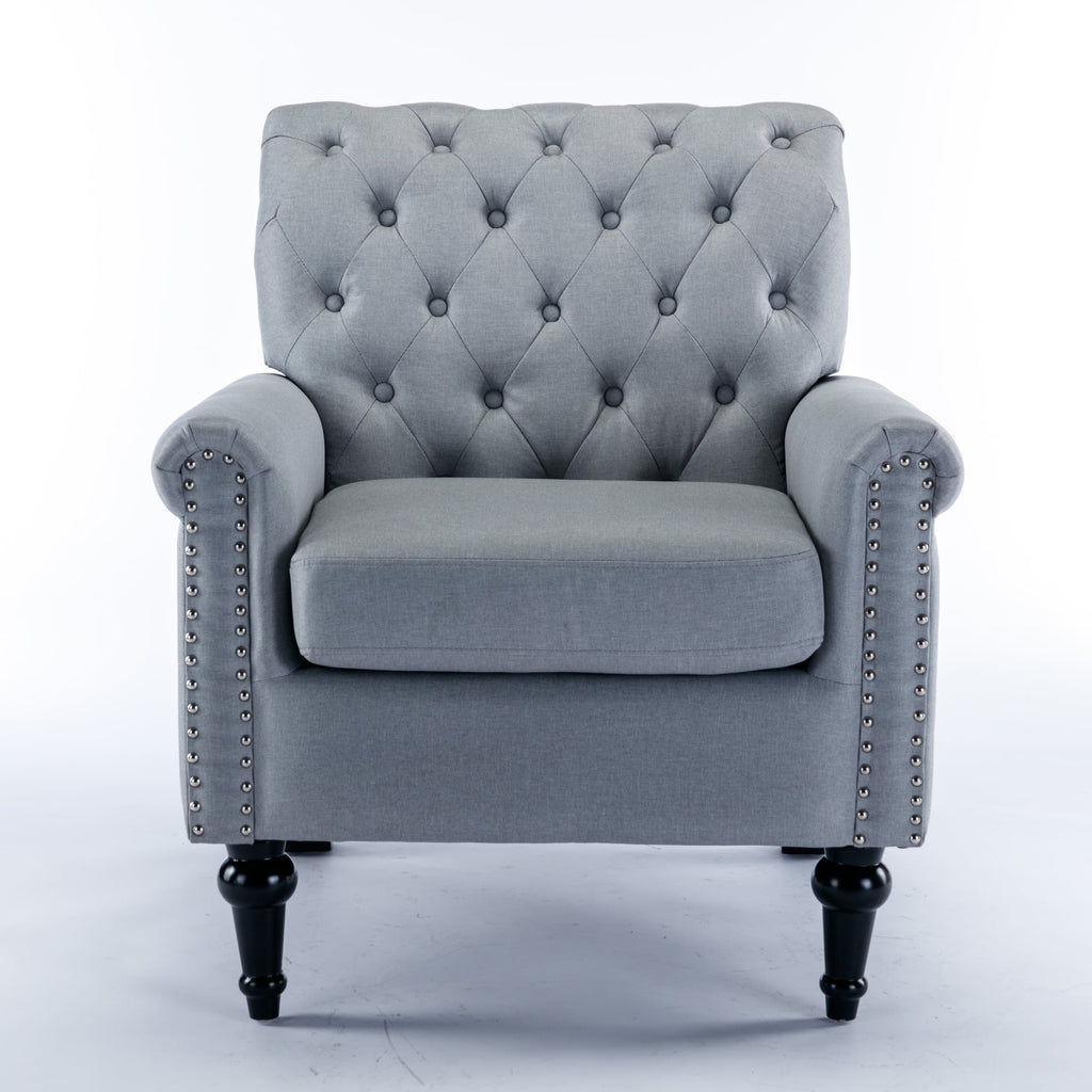 Light Gray Linen Fabric Accent Chair with Button Tufted Back J767