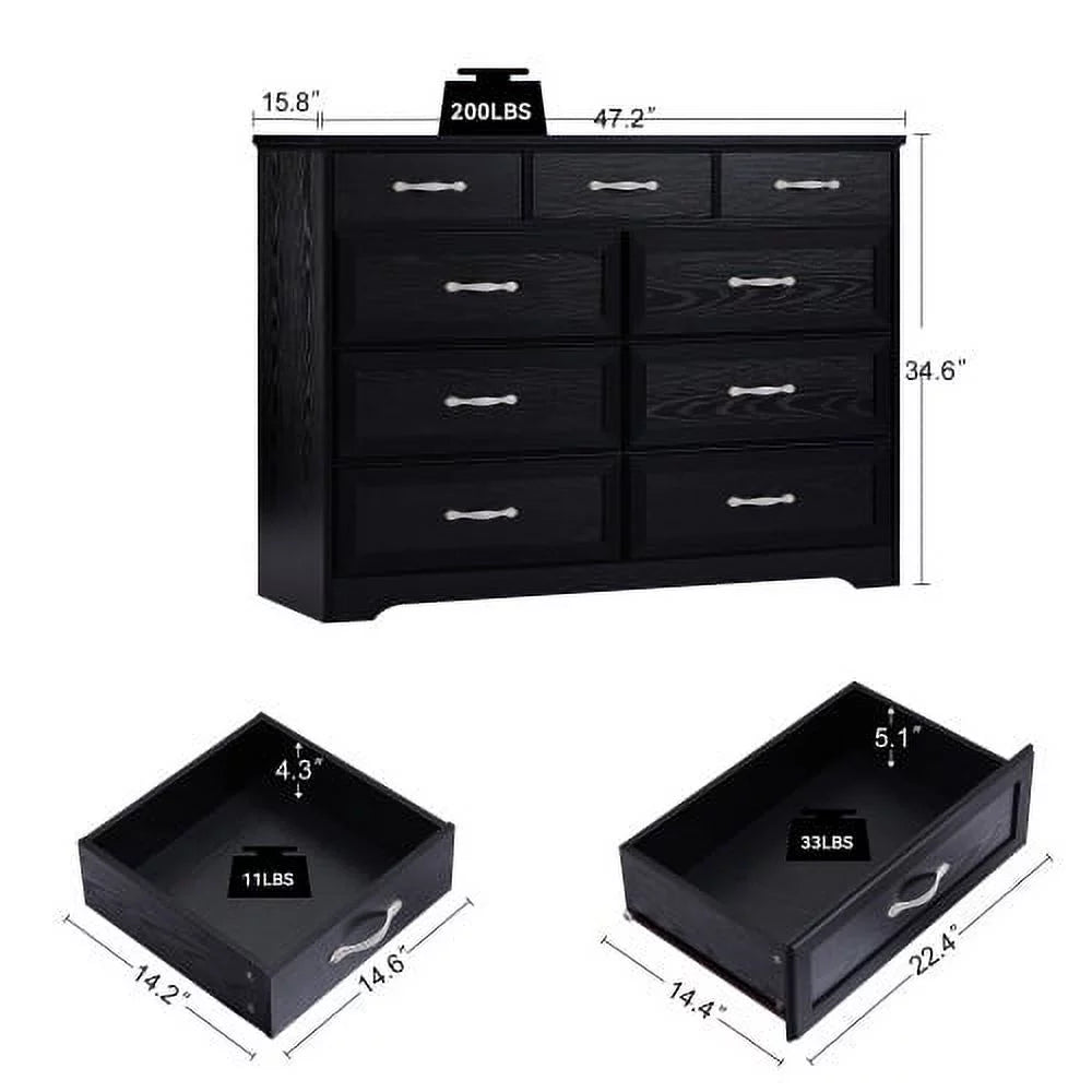 Black 9 Drawer Wood Dresser P319330