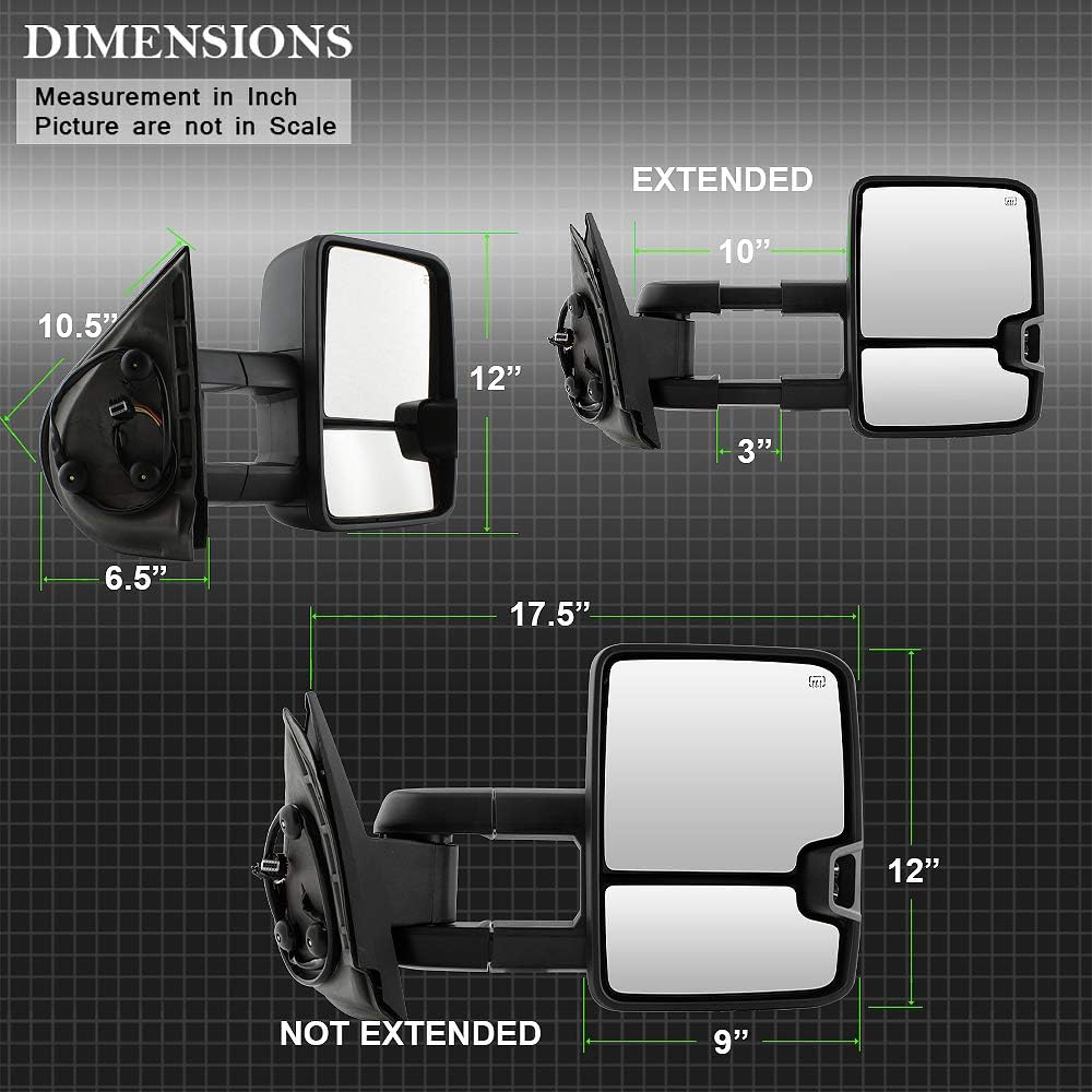 Telescoping Towing Power Heat Smoke LED Signal Side Mirrors Left+Right X65630
