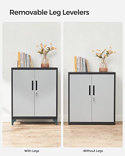 Grey Metal Storage Cabinet with Doors and Shelves U903226