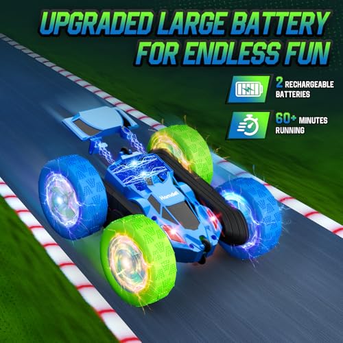 Remote Control Car Double Sided 360° Rotating 4WD Rechargeable Green L7722