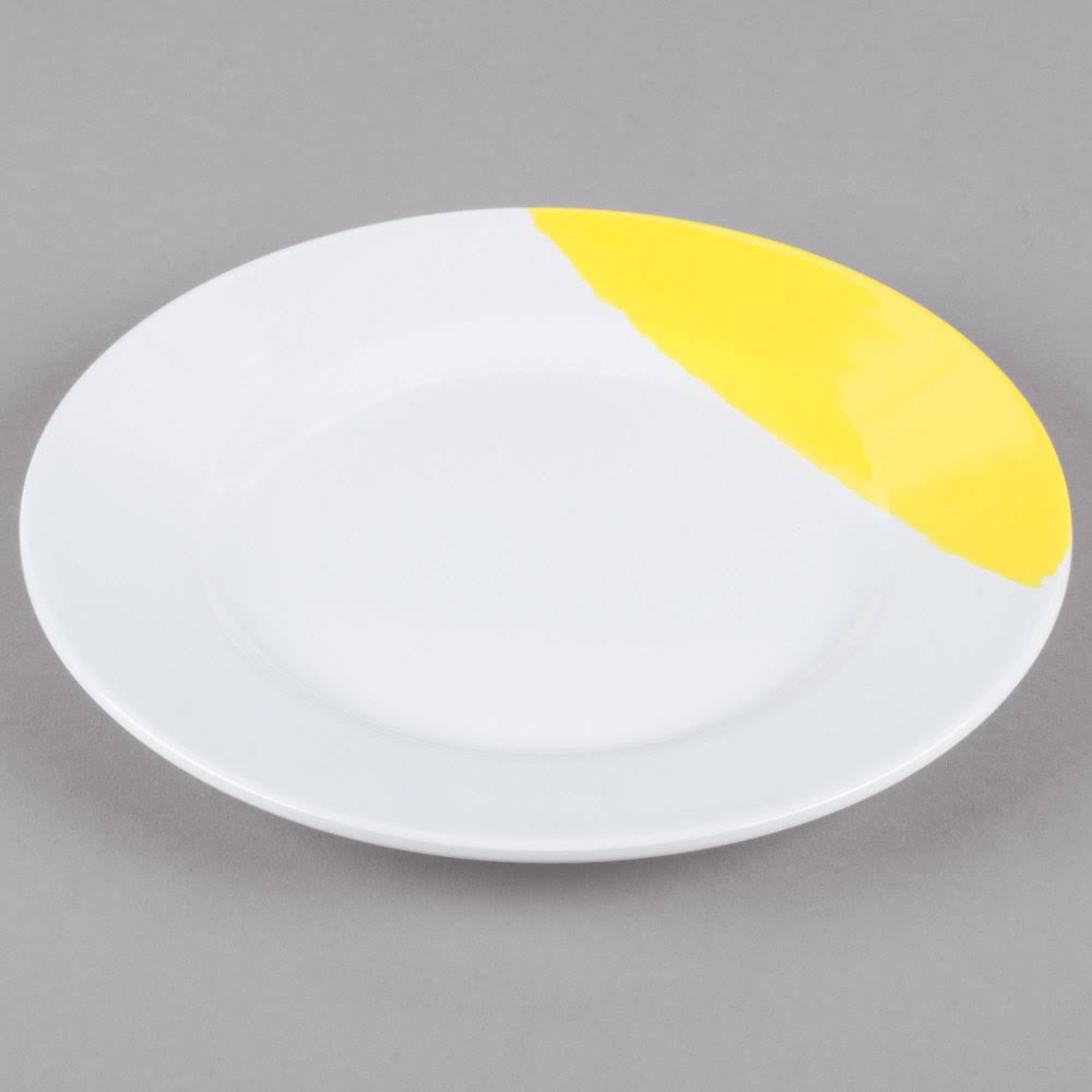 White Yellow Wide Rim Round Melamine Plate L595