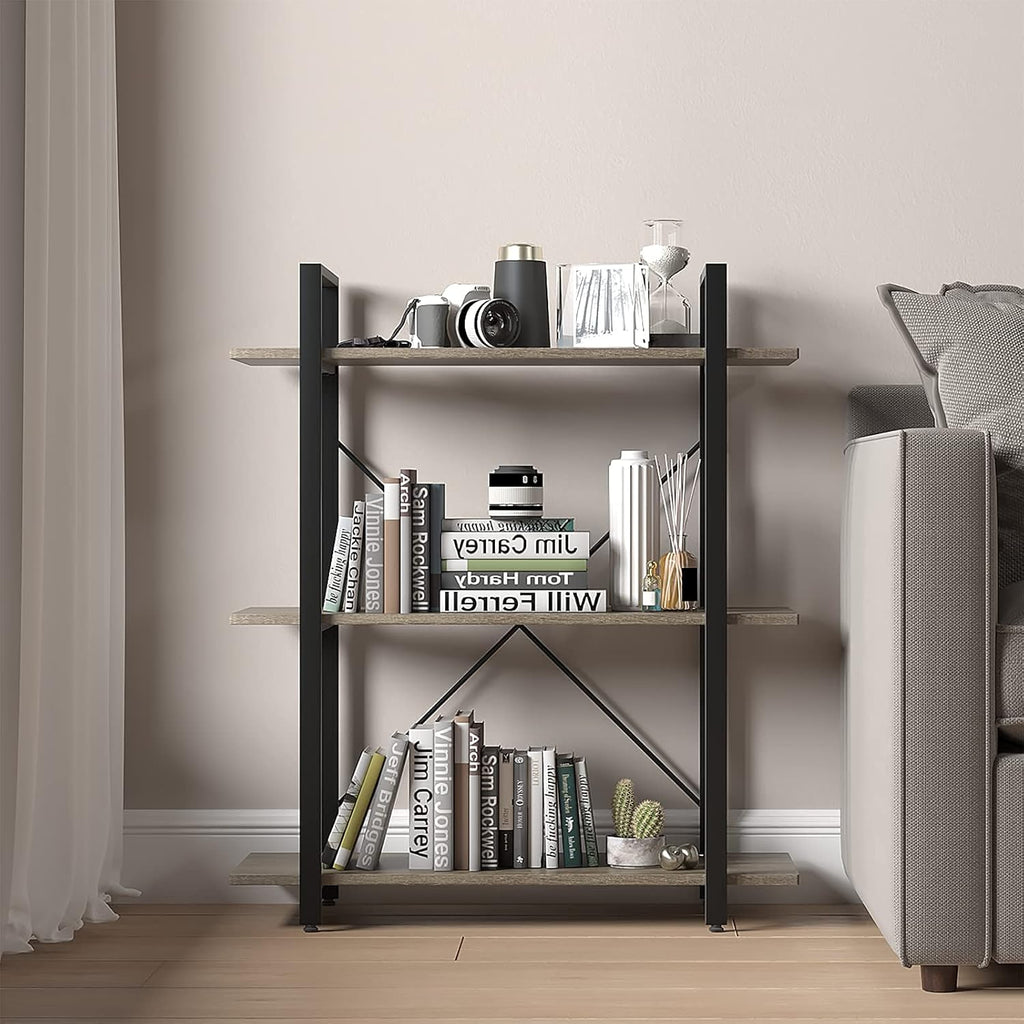 4-Tier Metal Frame Bookcase with Wood Shelves J176