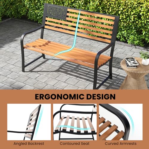 50” 2-Person Metal Patio Bench with Flag Pattern Backrest E406