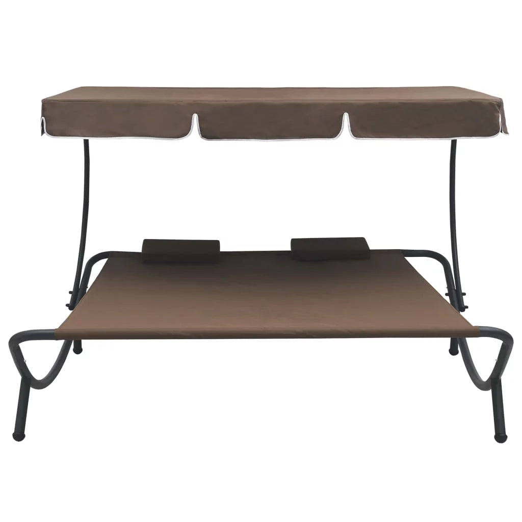 Outdoor Bed with Canopy and Pillows Brown N46931