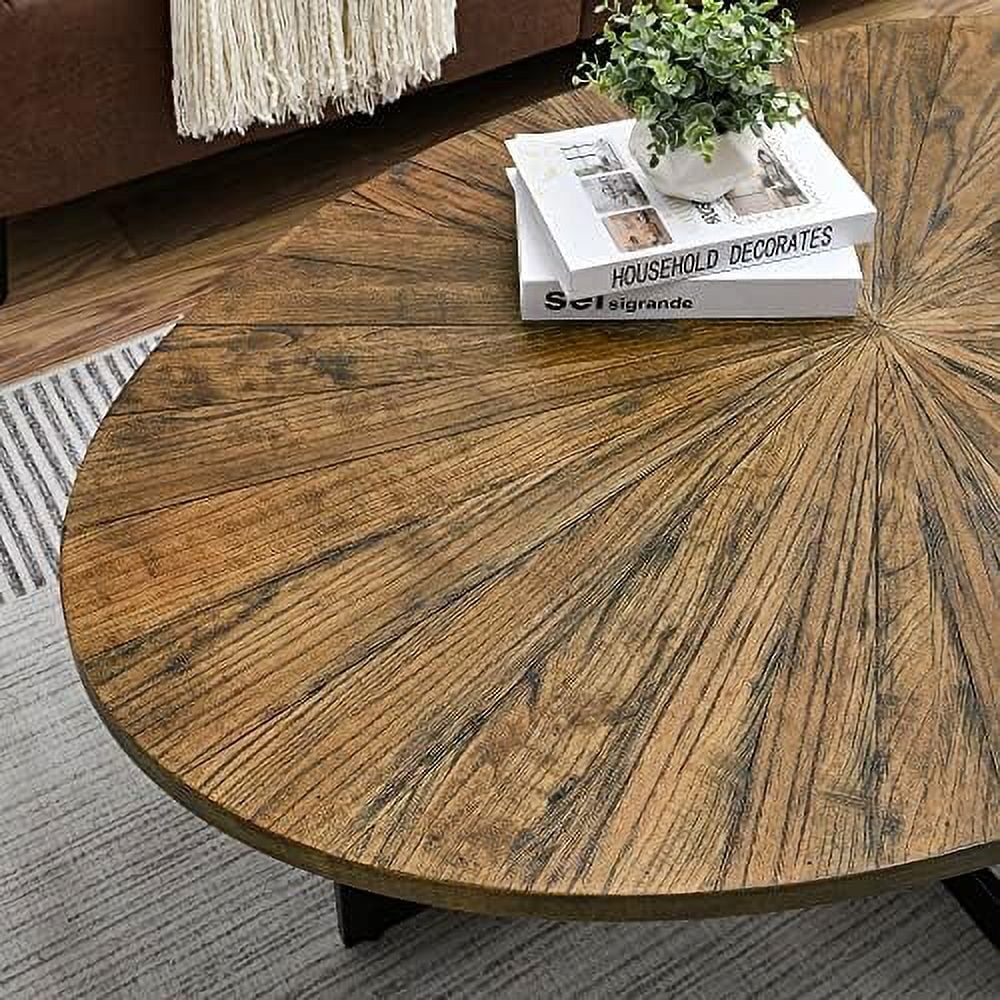 Solid Wood Oval Coffee Table with Cross Metal Legs R826