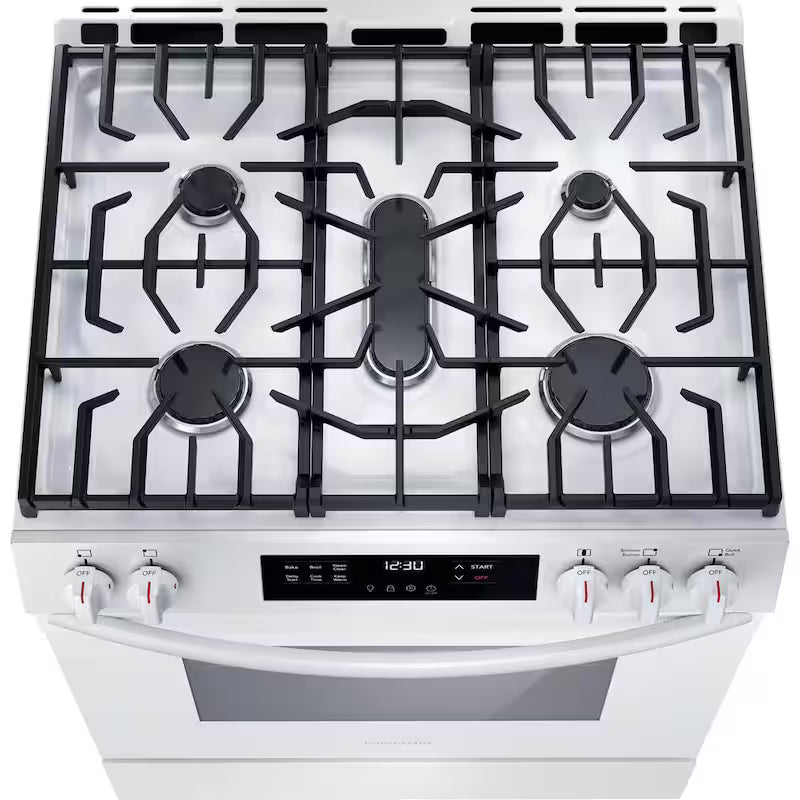 5 Burners Slide in Gas Range with Steam Clean in White F5635