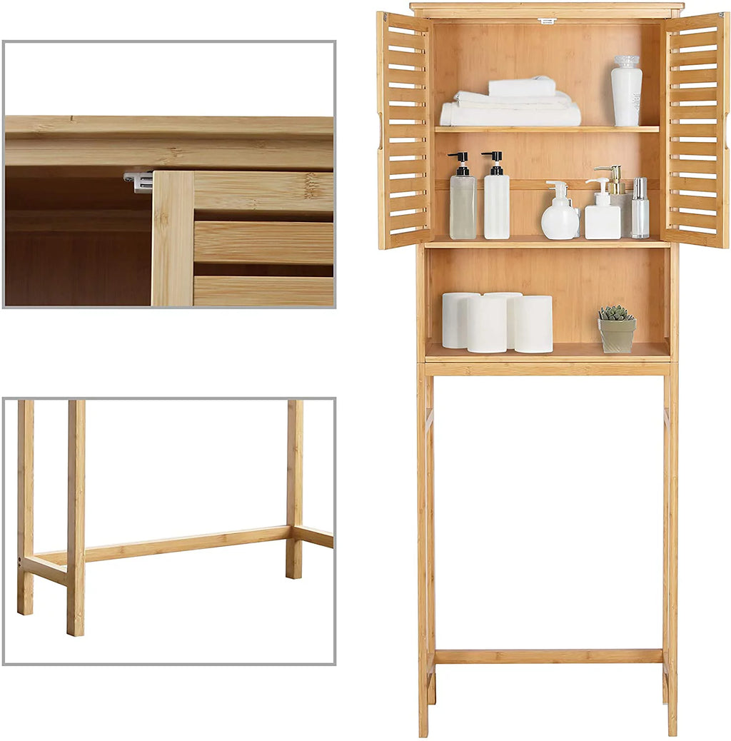 Bamboo Over-The-Toilet Storage Cabinet with Shelf and Cupboard A8190