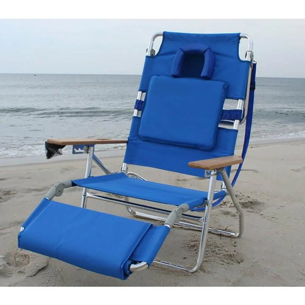 Lightweight Outdoor Beach Lounge Chair with Footrest, Blue J961