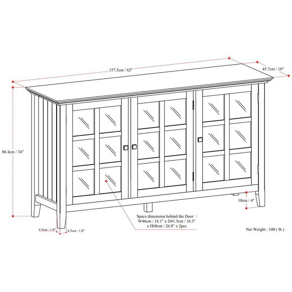 3 Doors Solid Wood Cabinet in Brunette Brown L6189