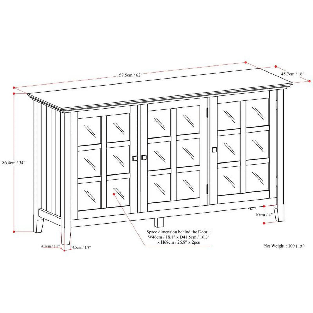 3 Doors Solid Wood Cabinet in Brunette Brown L6189