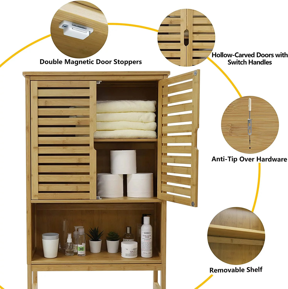 Bamboo Over-The-Toilet Storage Cabinet with Shelf and Cupboard A8190