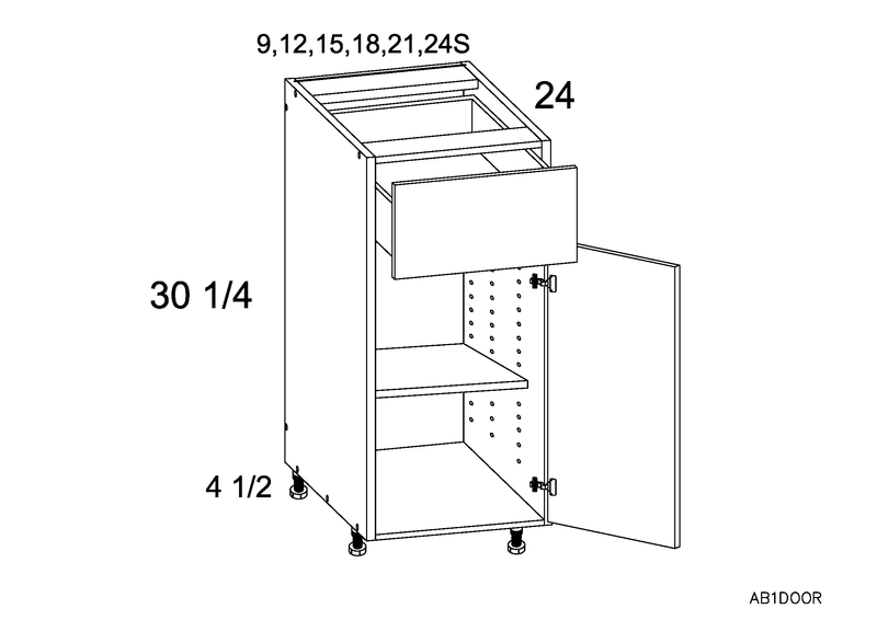 Gloss White 1 Door 1 Drawer Base Cabinet R8732