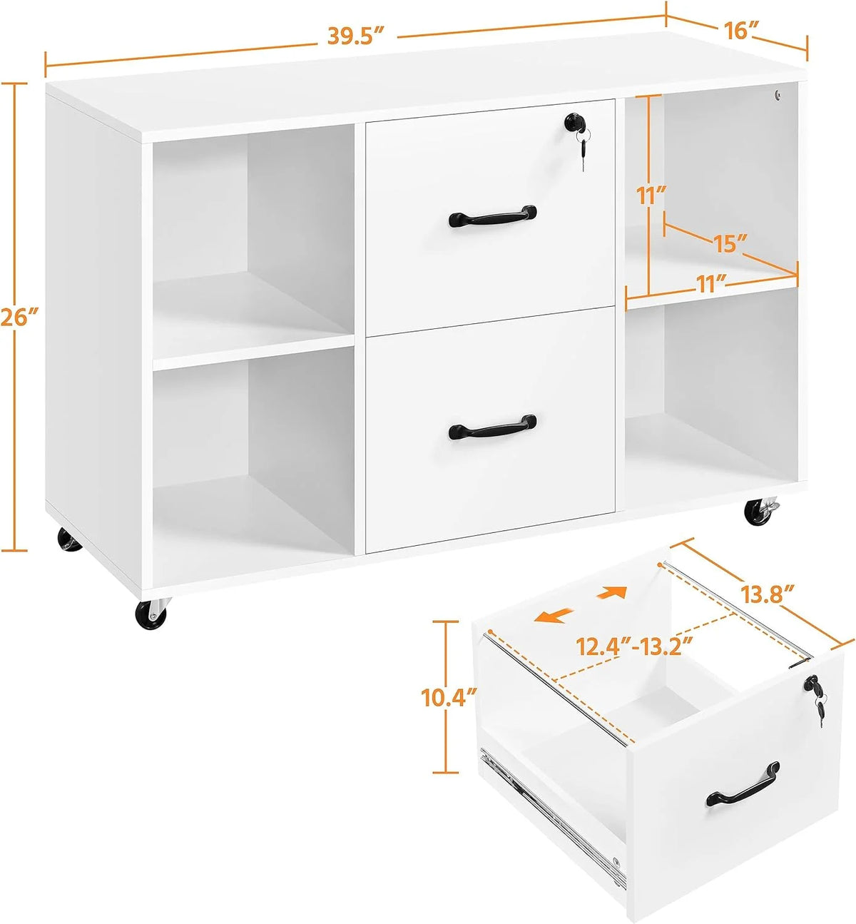 Black Mobile Filing Cabinet with 2 Drawer and 4 Open Compartments X2050