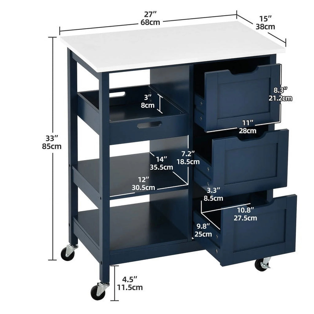 3 Tier Rolling Kitchen Island Cart with Storage D710