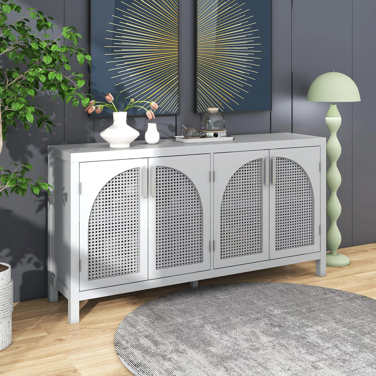 Gray 4 Rattan Door Buffet Sideboard G787