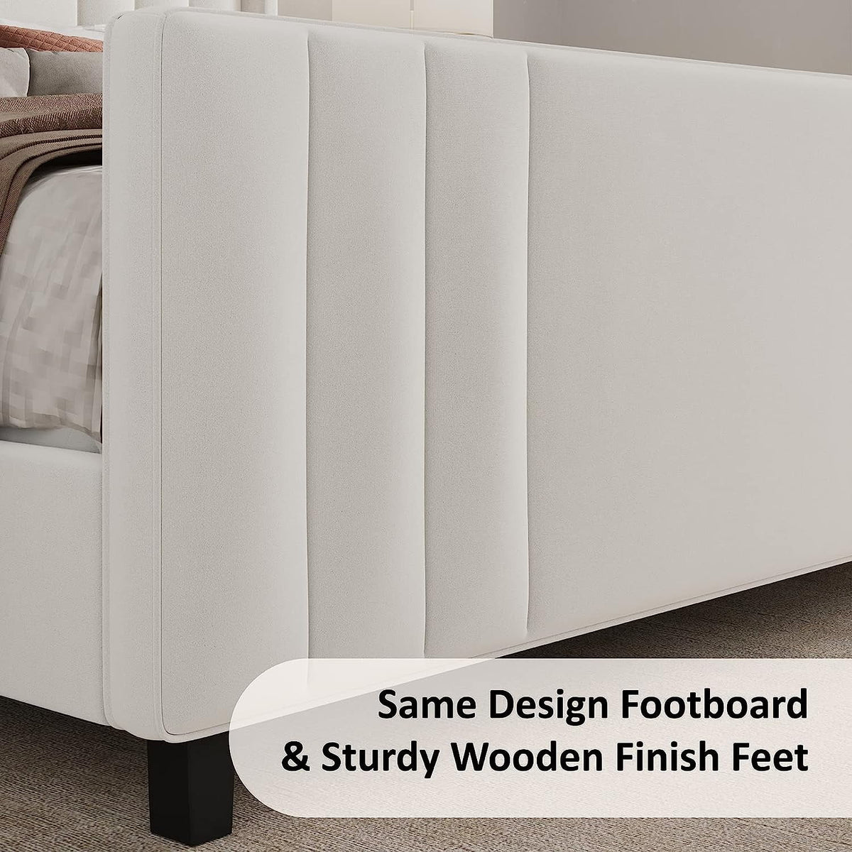 Queen Platform Bed Frame with Vertical Channel, Cream T54176