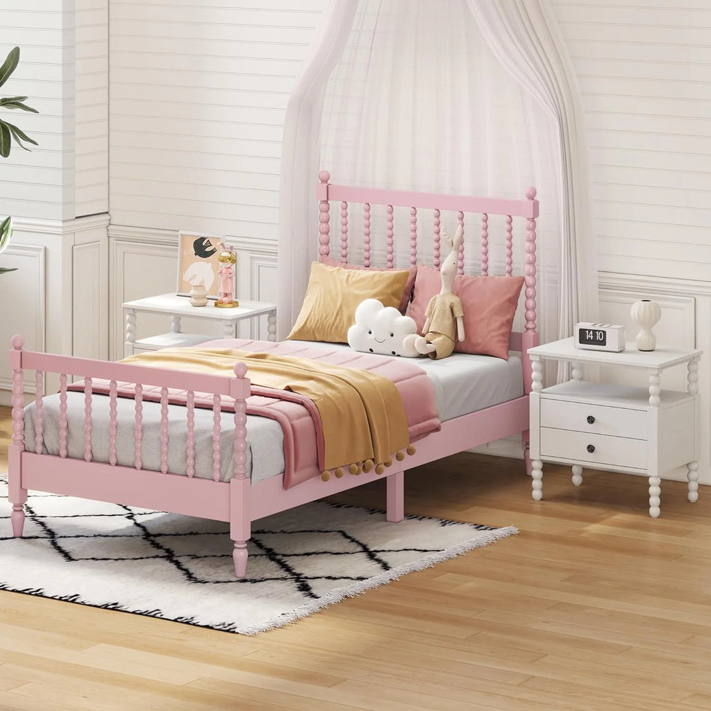 3Pcs Bedroom Set with 2 Nightstands, Solid Wood Platform Bed K7164