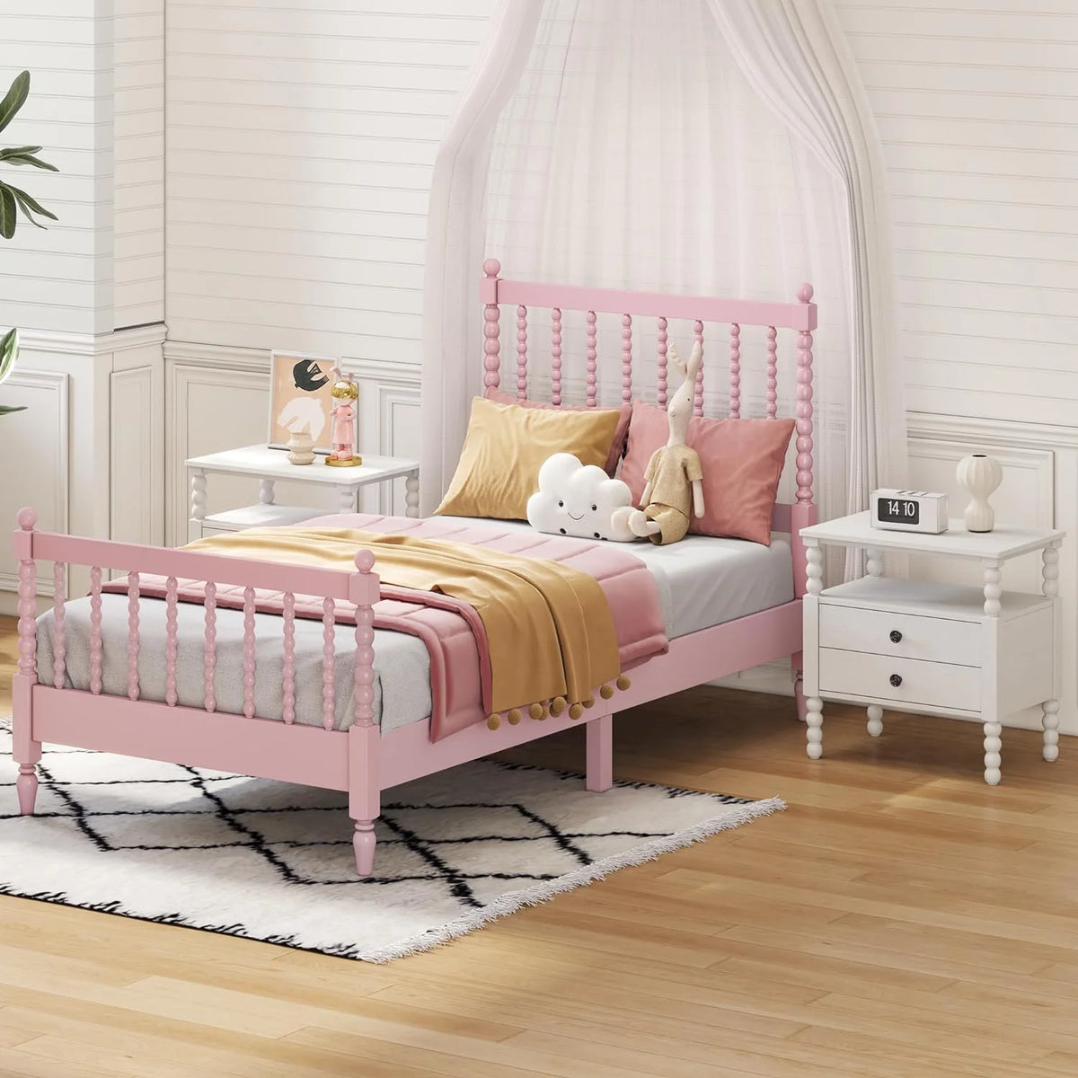 3Pcs Bedroom Set with 2 Nightstands, Solid Wood Platform Bed K7164