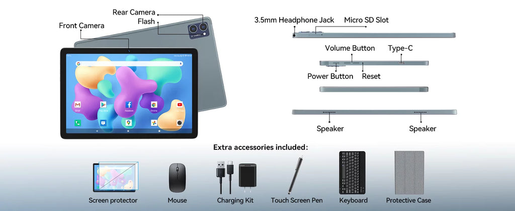 10.1 inch 128GB Android 12 Tablet with Keyboard K21596