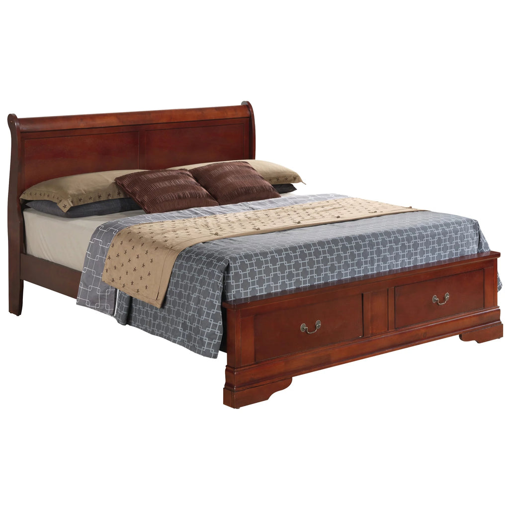 Cherry Storage Sleigh Bed with 2 Drawers T885978
