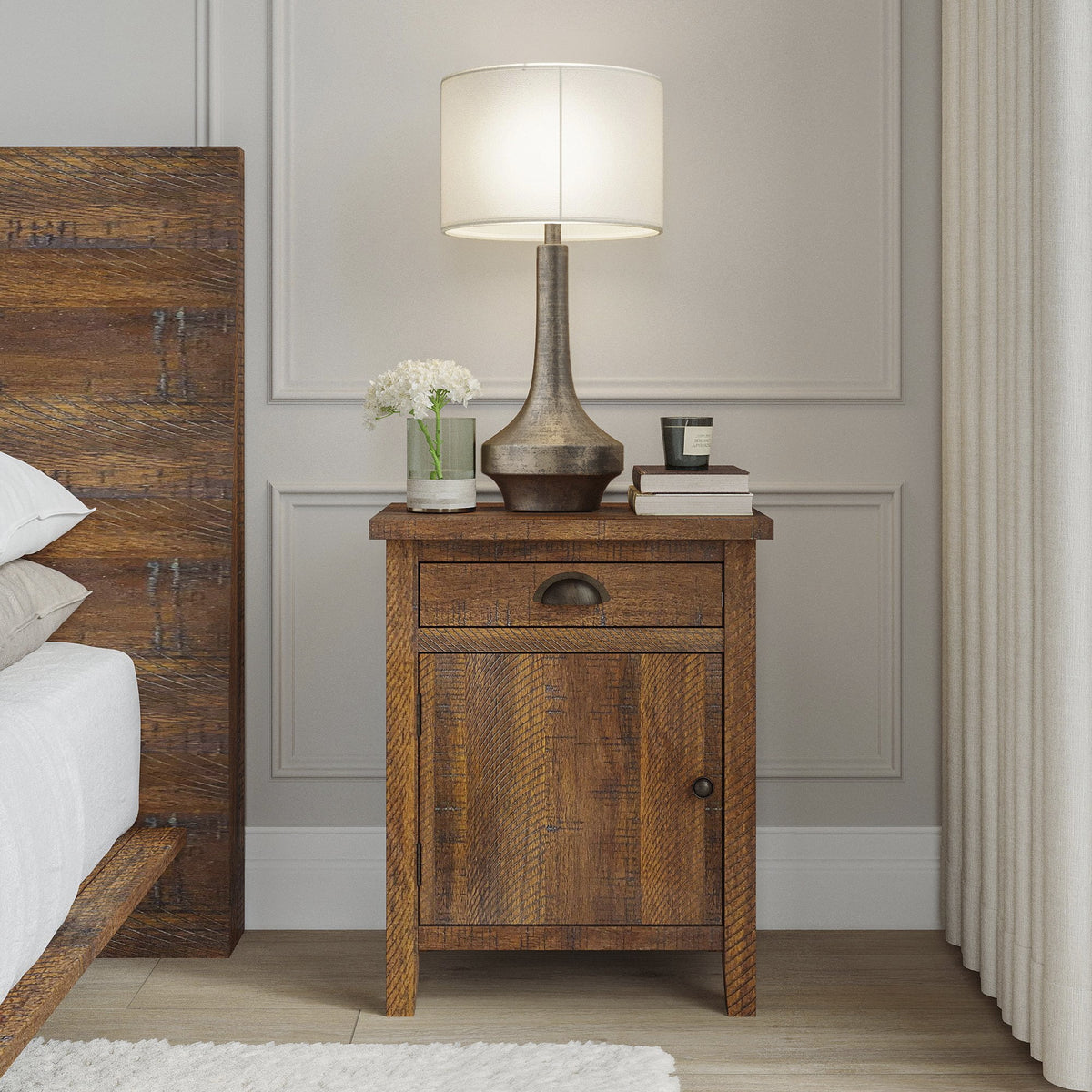 Natural Wood Drawer Nightstand Q433