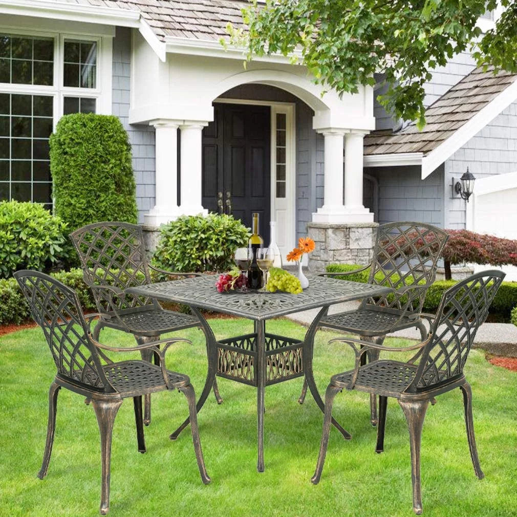 Outdoor Dining Table Set with 4 Wrought Iron Chairs U53404