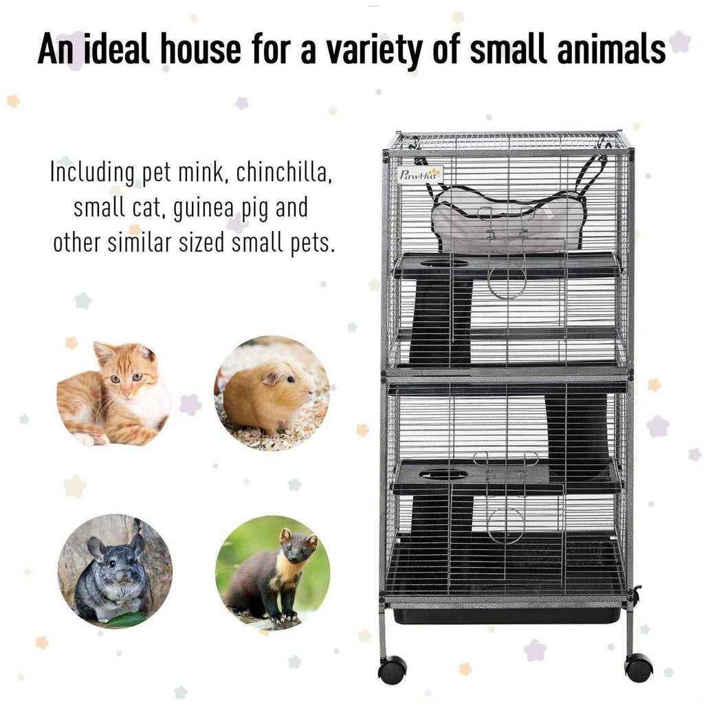 Small Animal Cage with Wheels, Hammock, 4 Platforms and Removable Tray S5917