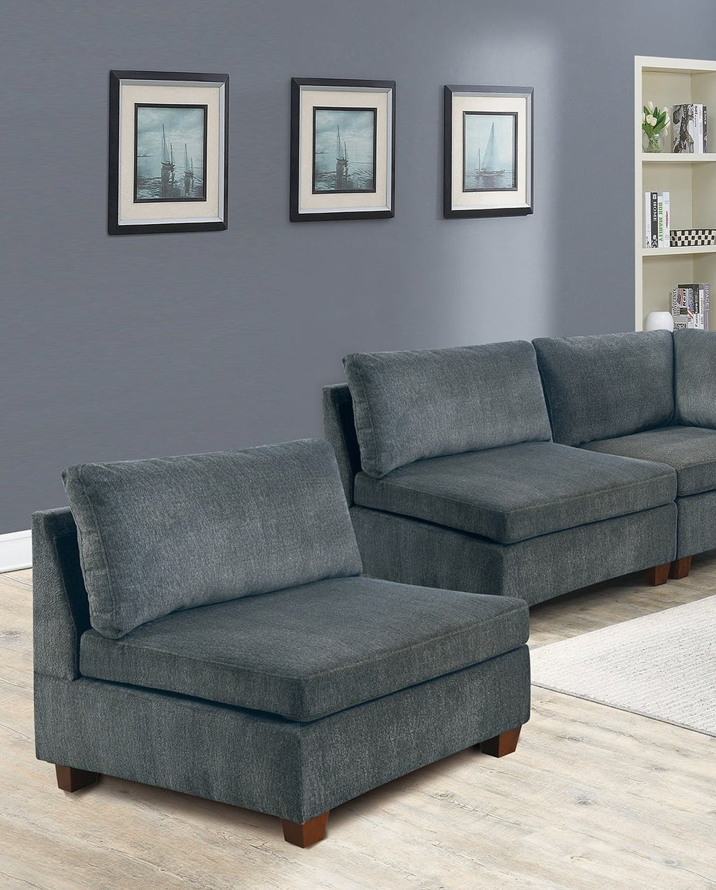 Gray Chenille 7pc Modular Sectional Sofa Set W473452