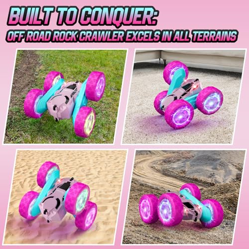 Remote Control Car Double Sided 360° Rotating 4WD Rechargeable Green L7722