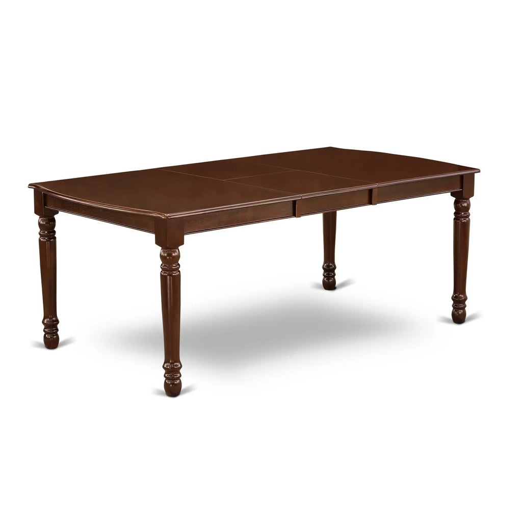 Wooden Dining Table Set of 6 Linen Fabric Chairs Mahogany K9264