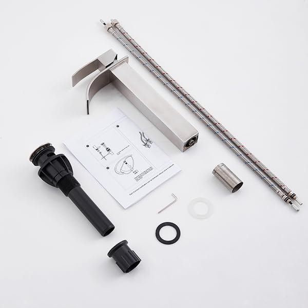 Brushed Nickel Waterfall Single Handle Bathroom Sink Faucet with Pop-up Drain P803698