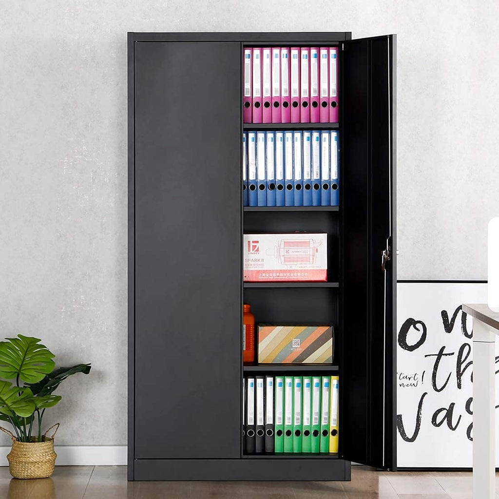 Metal Storage Cabinet with 2 Doors and 5 Shelves, Black I8679