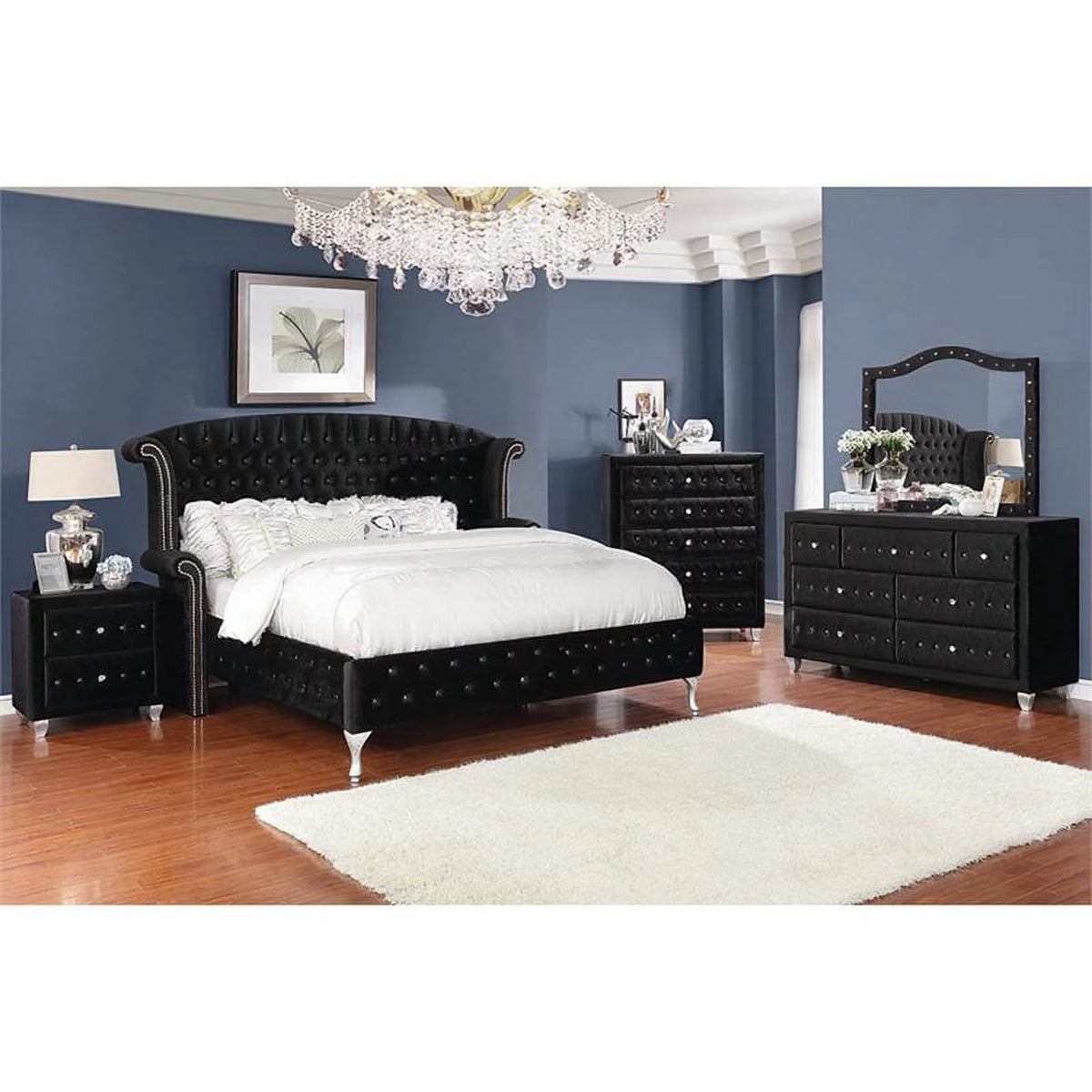Black Tufted Wingback California King Bed E72482