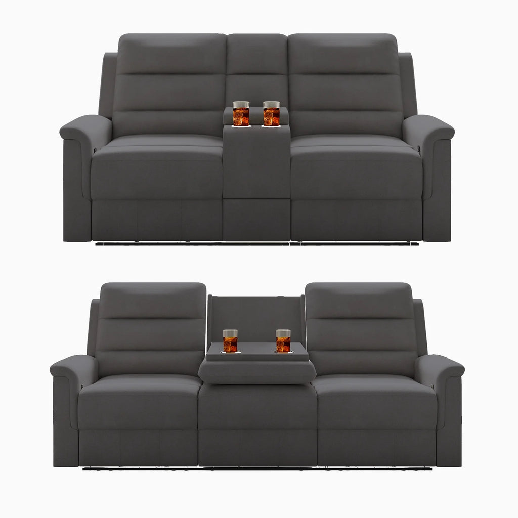 Dark Grey Reclining Loveseat with Cup Holders and Storage H703