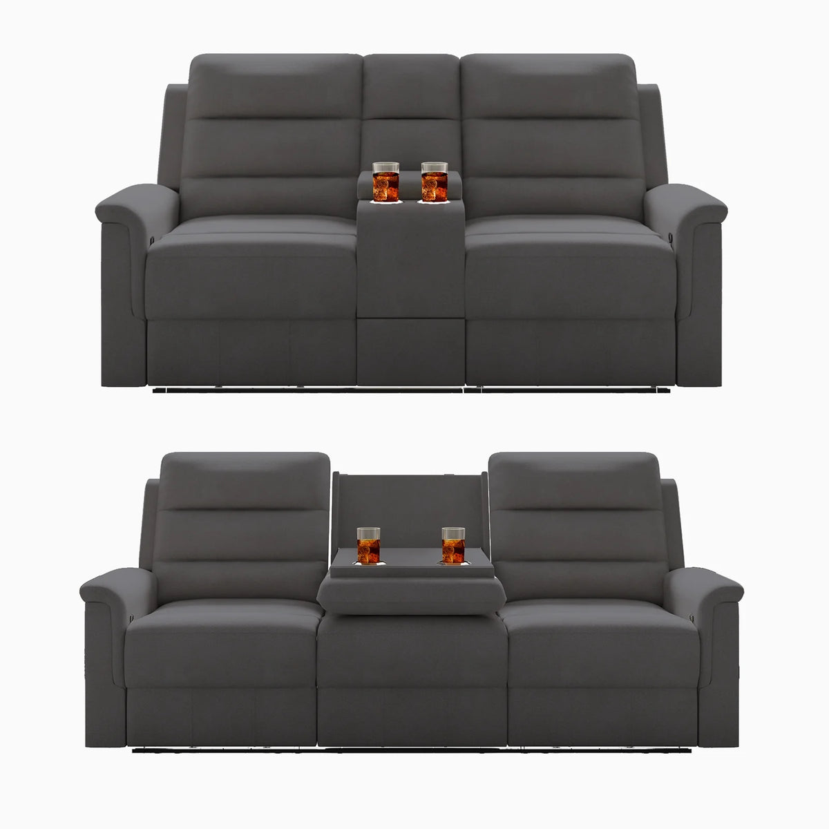 Dark Grey Reclining Loveseat with Cup Holders and Storage H703